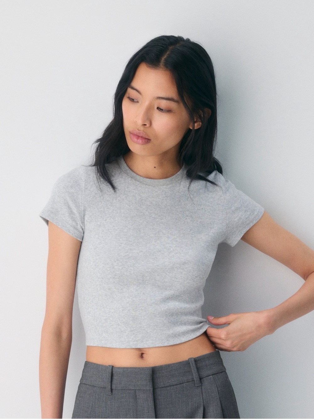 TNA Light Gray Short Sleeve Crop Tee